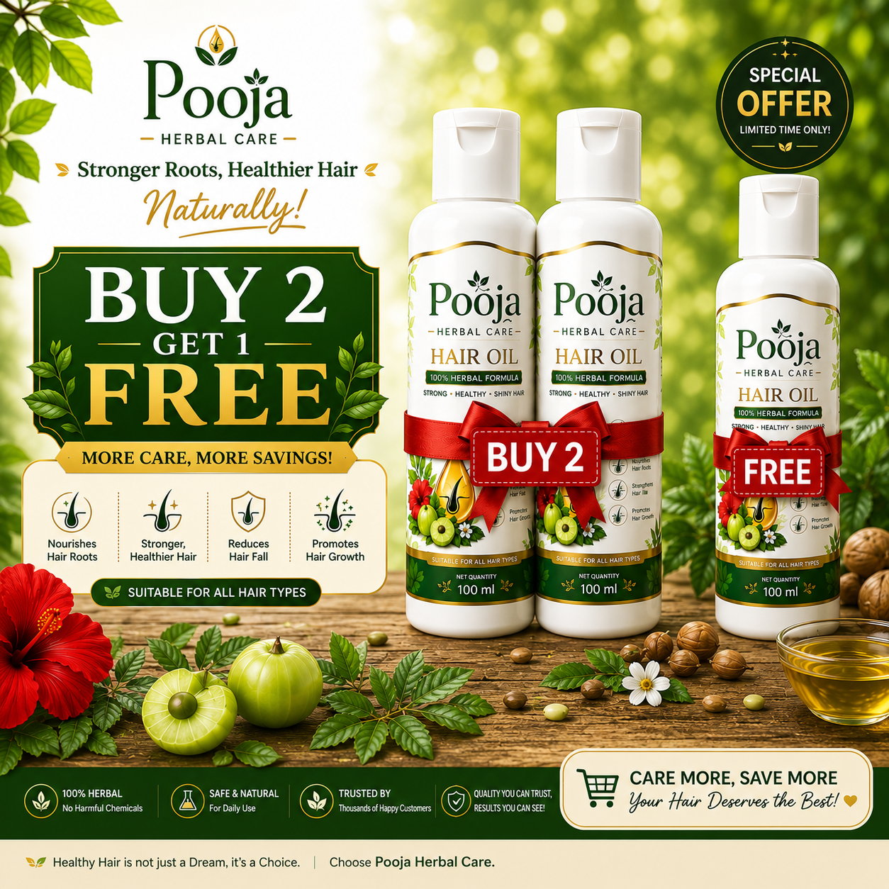 Pooja Hair Growth & Hairfall Control oil | Buy 2 Get 1 Free